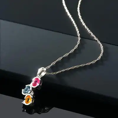 gsk07克拉粉黄蓝宝石3色吊坠10k金轻奢彩宝项链