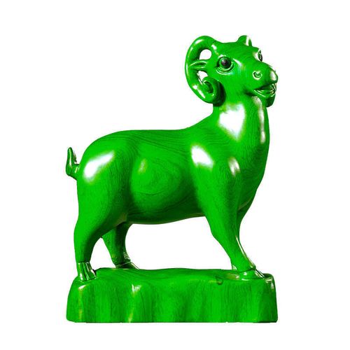 山头林村绿色木雕羊摆件十二生肖羊实木羊家居客厅玄关补位工艺礼品