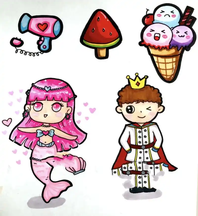 手帐素材美人鱼公主帅气王子简笔画零基础