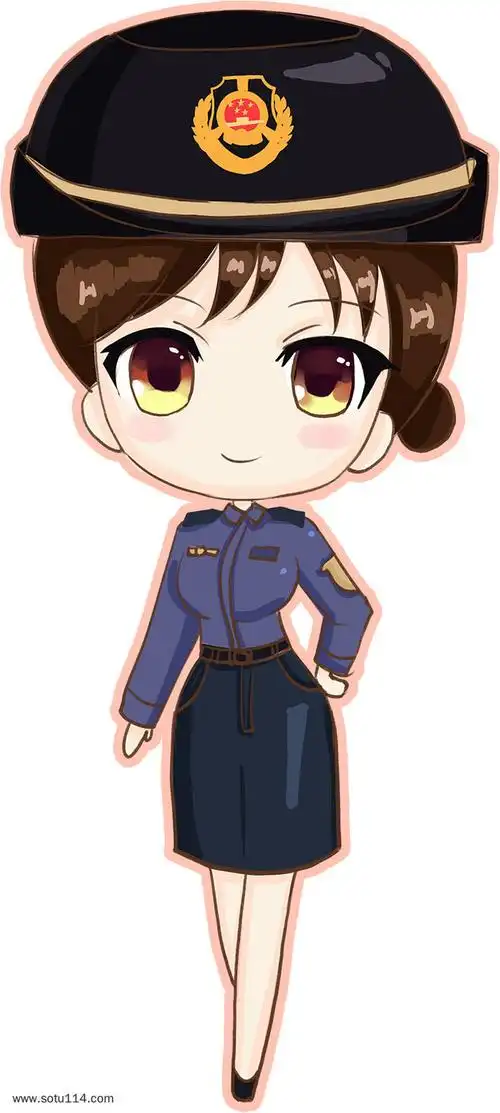手绘卡通女警察插画素材