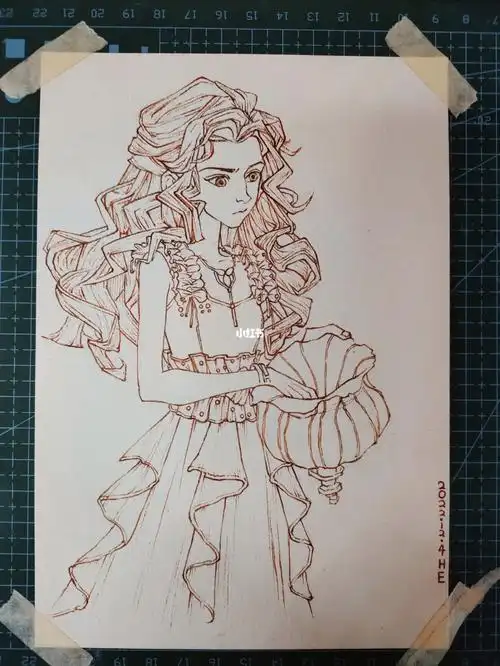 钢笔淡彩线稿画一个赫敏