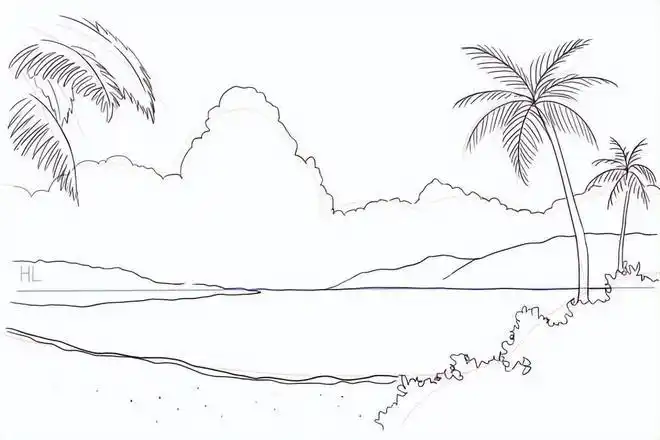 试着描绘大海,沙滩和天空