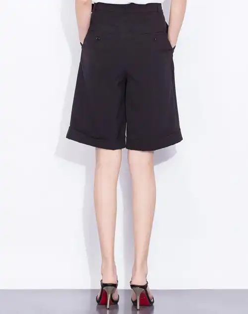 缪佳牛仔女装移动端专场女款黑色中腰宽松休闲五分裤mj16a2328k_唯品