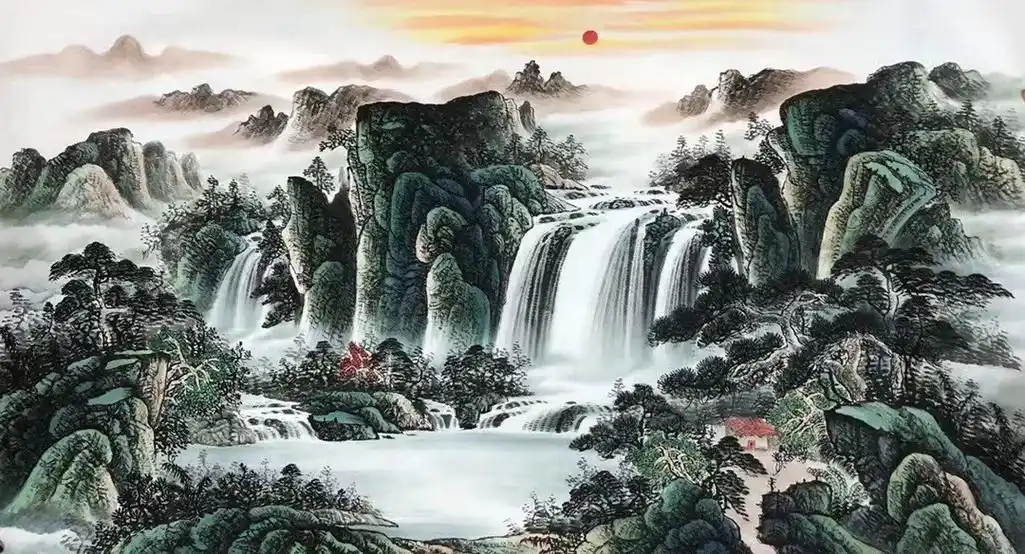 纯手绘国画山水画六尺聚宝盆风水画源远流长180x96cm