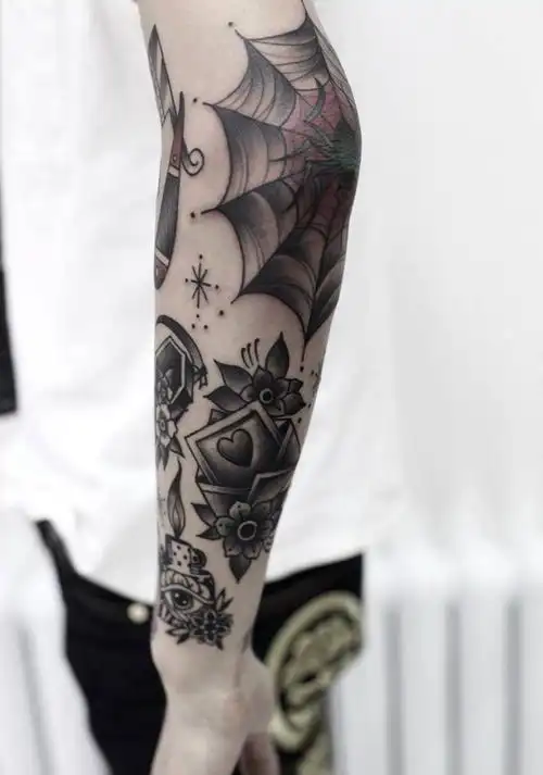 拼接花臂纹身图片_手臂欧美几何字符动物宗教酷炫 线条school人物纹身