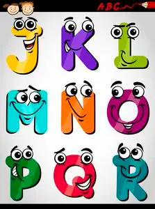 可爱字母字母表的卡通插图字母表.字母 i,j, k, l, m.
