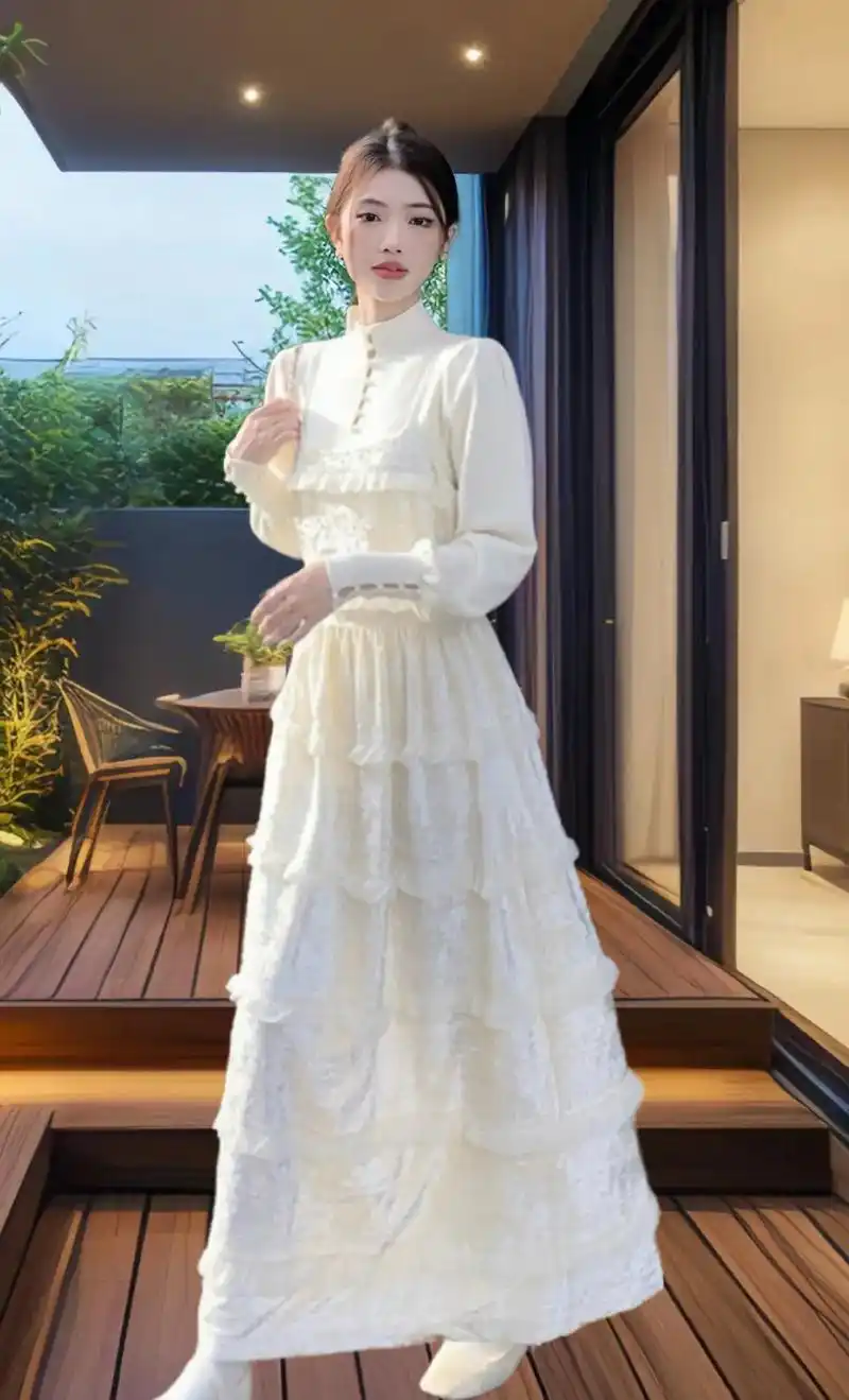 小仙女必备~法式高领连衣裙.