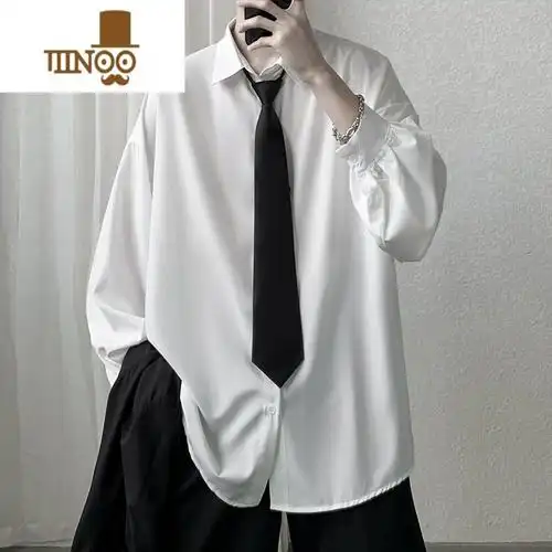 yanxu感领带衬衫男纯色慵懒垂感冰丝雪纺衫日系无性别jk衬衣视频