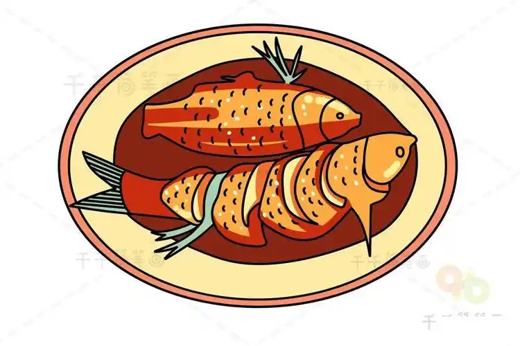 西湖醋鱼卡通简笔画