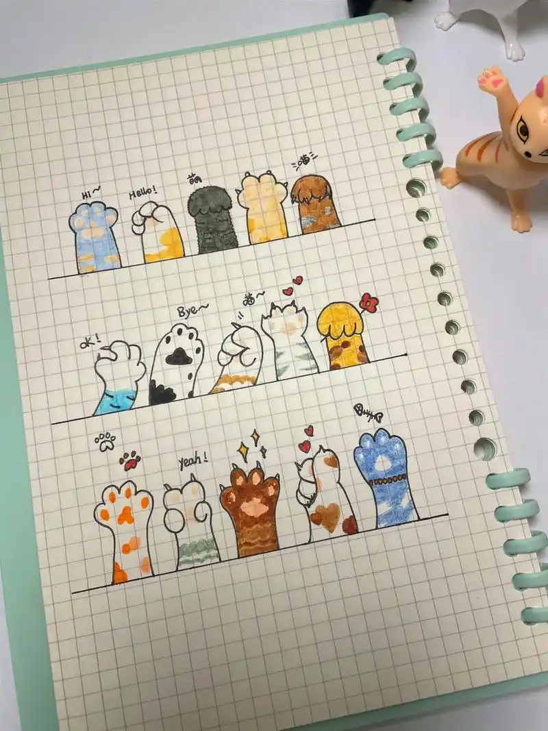 可爱的小猫咪爪爪,萌化了～#简笔画 #手帐素材 - 抖音