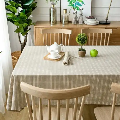 素风日式格子桌布 茶几桌布盖巾 素色台布 棉麻餐桌布长方形