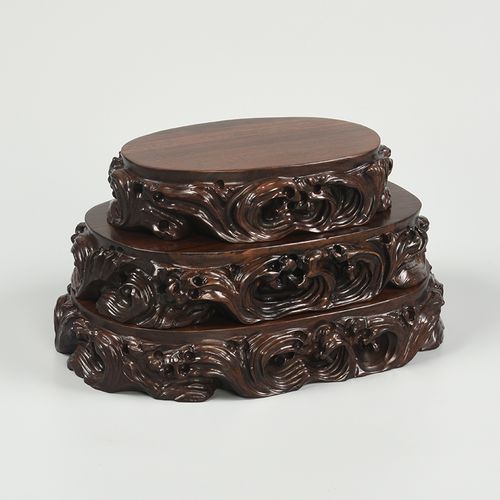 底座雕刻工艺品奇石摆件玻璃罩垫高观音坐莲架子木雕