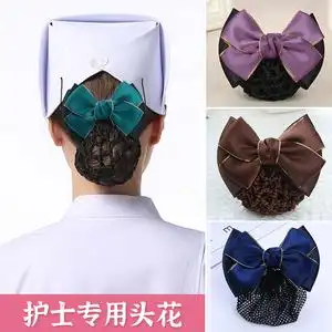 00零点工作护士头花女职业发网头饰空姐员工发卡职员蝴蝶结发夹网兜