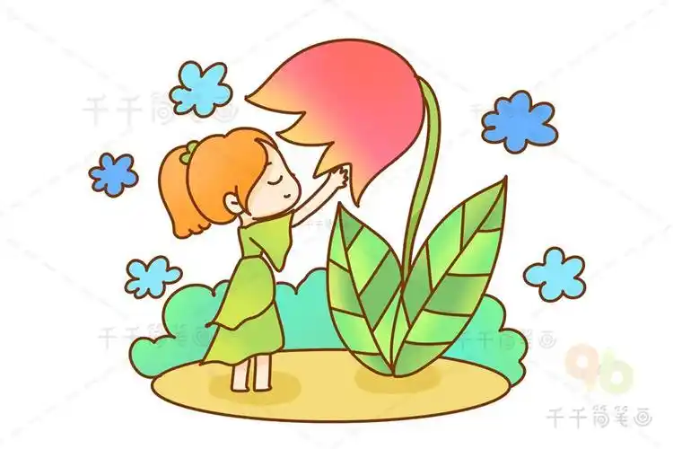 小女孩森林漫步简笔画