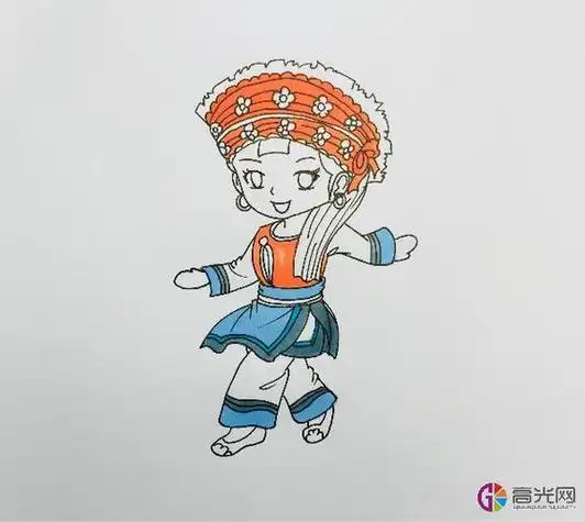 苗族的简笔画彩色少数民族儿童服饰介绍简笔画56个民族卡通简笔画彩色