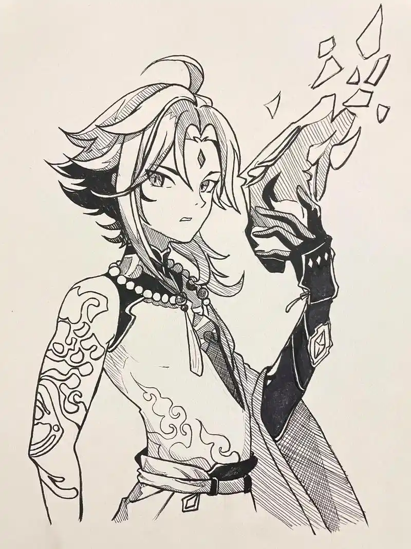 魈.#每日一画 #手绘 #线稿 #原神的日常 - 抖音