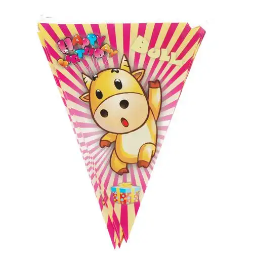 生肖牛儿童生日派对装饰三角小彩旗串旗,生日拉旗