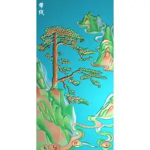 精雕图jdp花鸟木雕灰度图bmp花草浮雕门板挂屏sh-084山水迎客松