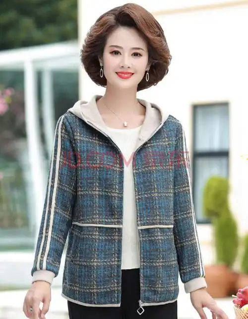 皮尔卡丹【特价捡漏】中年女妈妈秋装外套2020新款格子上衣高贵中老年