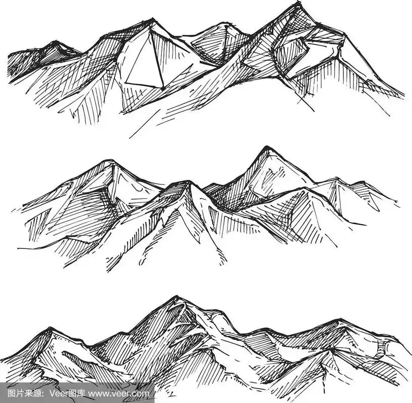 手绘矢量插图-山.素描风格.