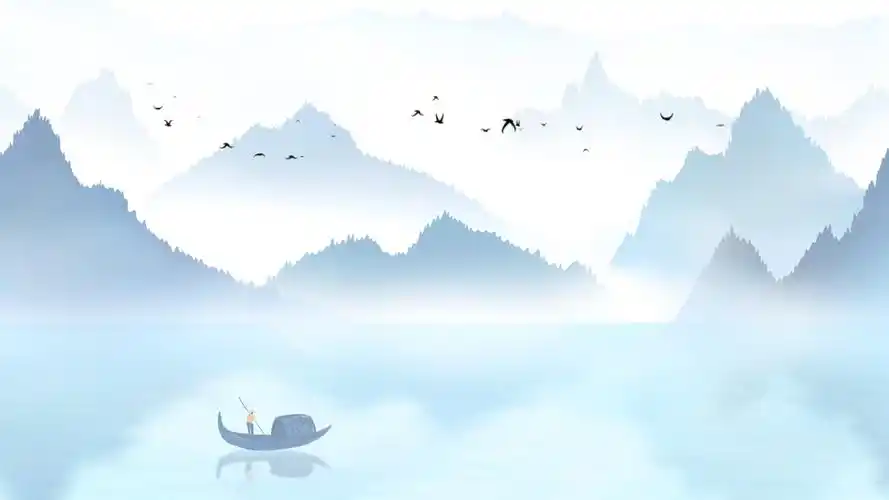 4k蓝色古风山水水墨横版创意背景展示ae模板水墨背景