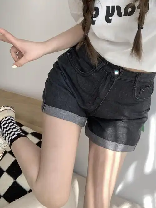 实拍实价 牛仔短裤高弹力a字高腰紧身显瘦网红热裤短款 - 17网