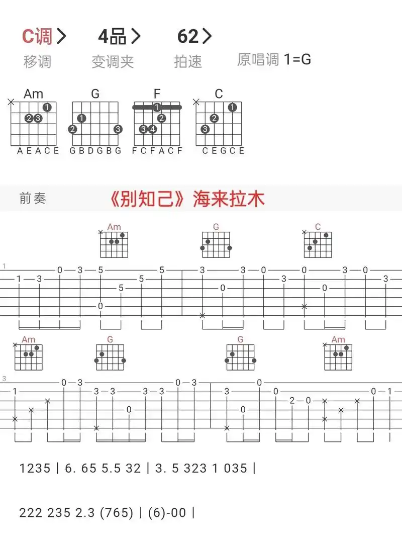 别知己 #吉他谱 #吉他弹唱 - 抖音