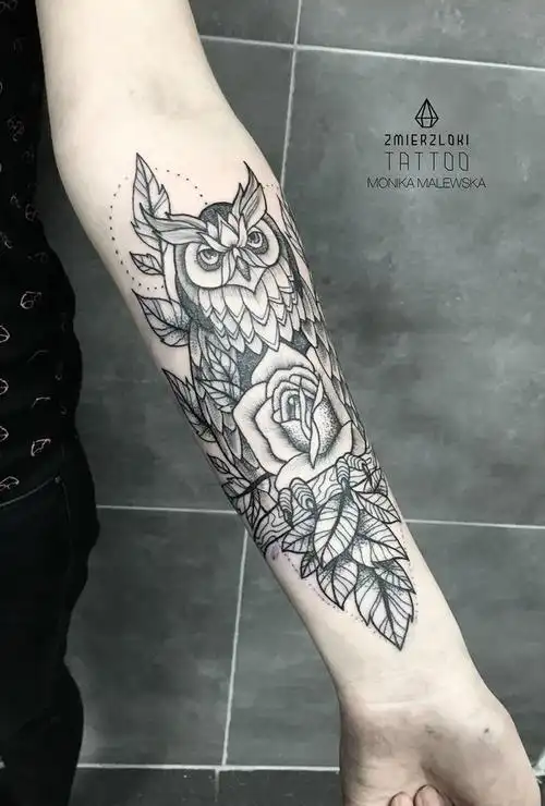 rose owl tattoo : rose owl tattoo
