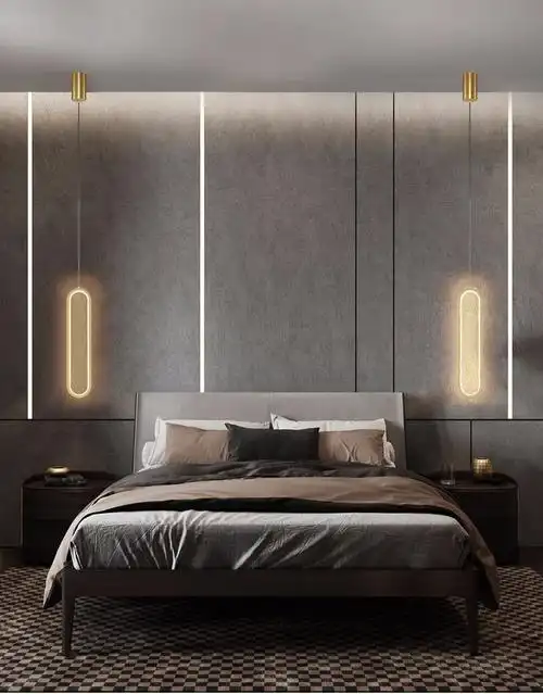 尊光卧室床头吊灯单头创意个性北欧灯具极简线条灯客厅背景墙灯长条灯