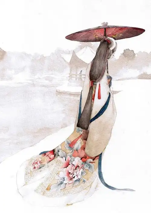 佳人连背影都是美的,二次元古风撑伞背影,绝对唯美迷人