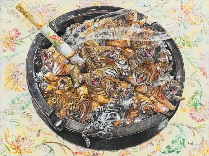 虎门销烟 humen 亚克力,画布 acrylic ink on canvas 90x120cm