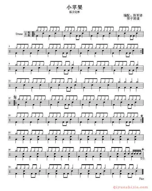 爵士鼓曲谱[小苹果]架子鼓谱,陈军禄编配版,电子琴,电子琴入门,电子琴