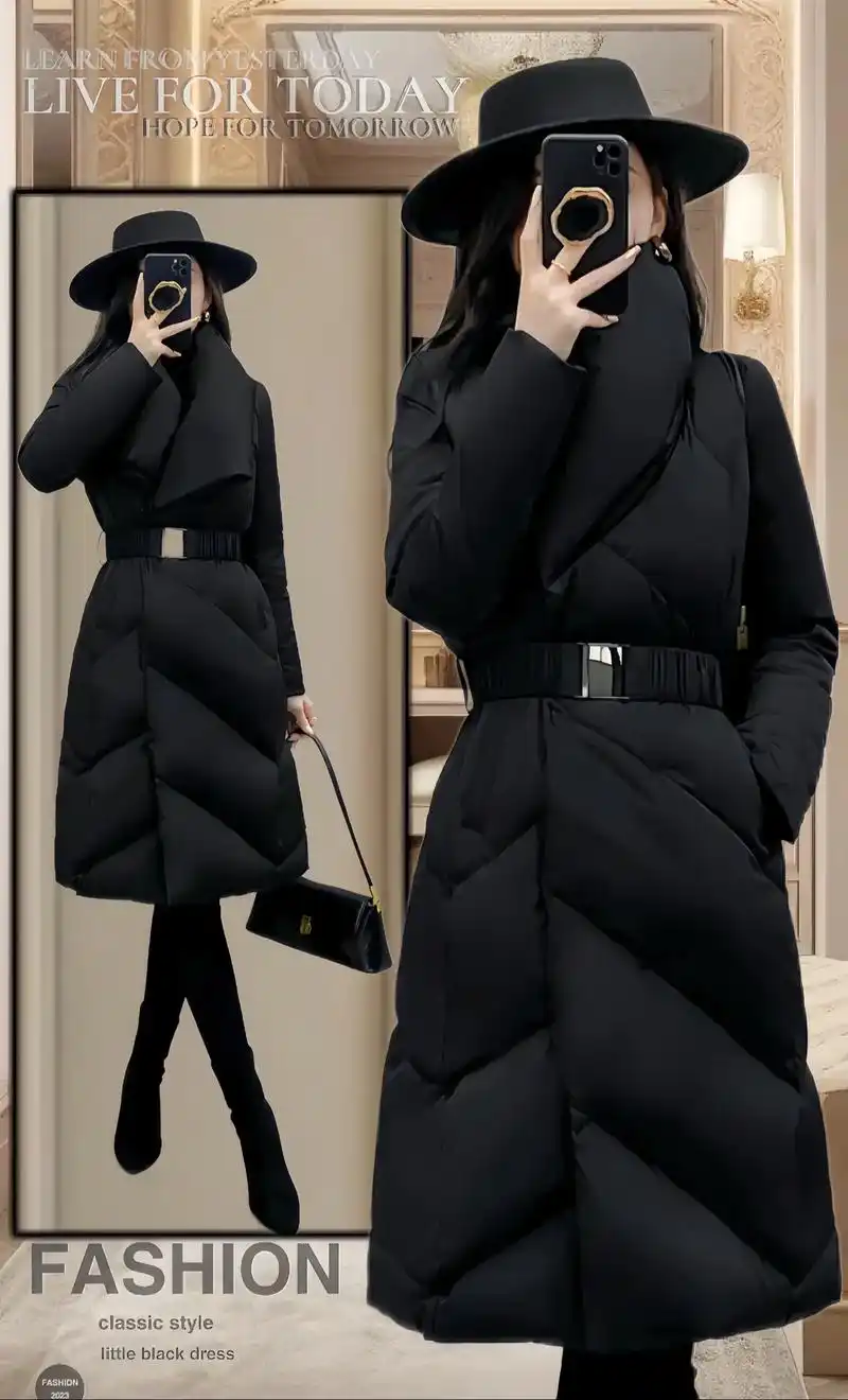 冬季新款过膝中长款羽绒服,大翻领 - 抖音