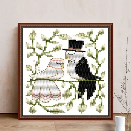 新款印花十字绣客厅两只小鸟浪漫婚礼卧室温馨小幅装饰画厂家批发