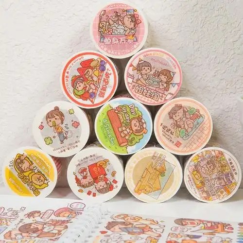 手帐胶带麻薯贴纸素材离型全套手账胶卷整卷和纸胶带