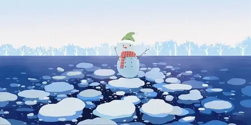 卡通童趣蓝色冬至banner插画白色雪地冬季冬天电商海报背景冬季雪花