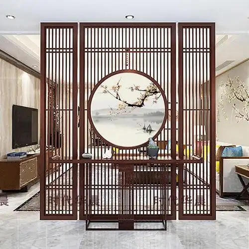 bonjean新中式屏风隔断实木客厅入户玄关镂空格栅现代简约小户型酒店