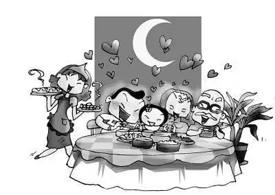 简笔画院落晚餐图涂色