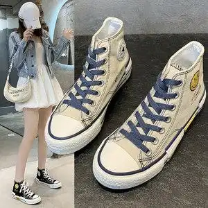 女中学生帆布鞋高帮图片