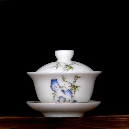 羊脂茶杯敬茶白瓷三才号码大号陶瓷白陶瓷中国盖碗