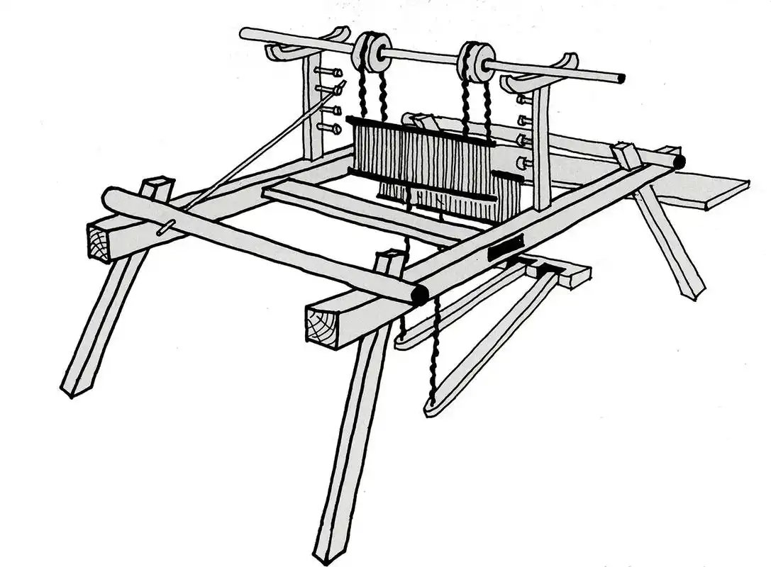 图为传统的藏式水平框架织布机.