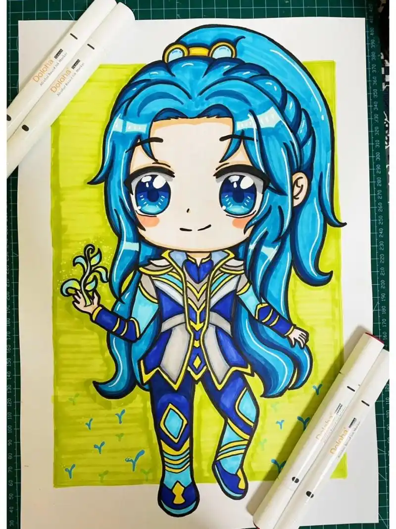 动漫人物唐三 马克笔动漫人物斗罗大陆 	 左手的锤子保护右手的草.