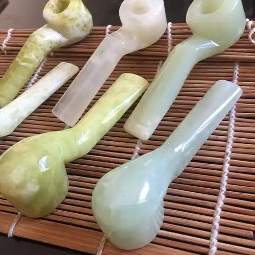 烟斗玉烟天然岫玉白玉飘花厂家直销烟嘴烟袋烟斗