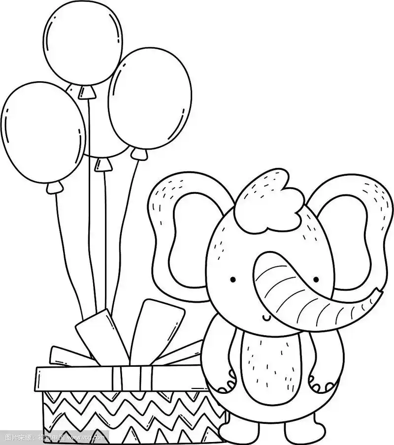 大象带着礼物和气球氦气