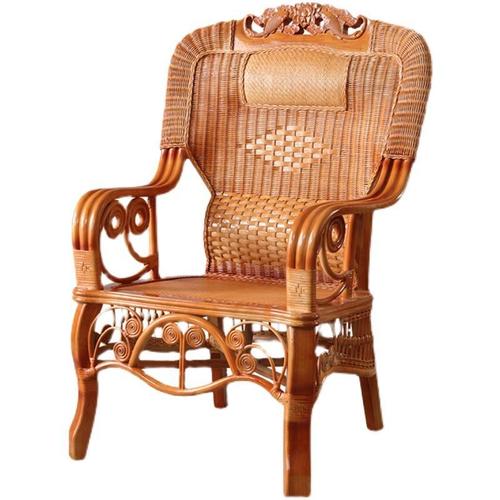 阳台藤椅旋转办公椅单人靠背老人椅天然真藤编织大人休闲实木腾椅