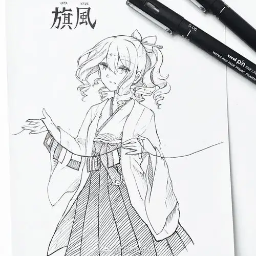 人物黑白动漫素材插画绘画线稿手绘女生男生长发短发转载二次元