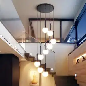 楼梯长吊灯现代简约大气复式楼公寓客厅轻奢别墅挑空旋转loft灯具