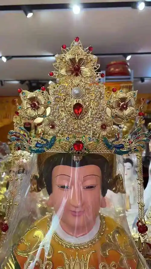 凤冠霞帔头饰娘娘大号神帽观音帽子神明佛像娘娘帽神像帽冠三凤冠