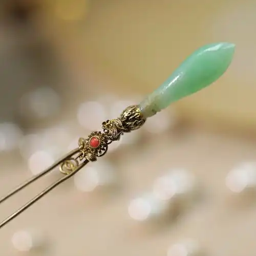 清藏传世纯银花丝镶嵌翡翠玉簪子双股发簪古风旗袍头饰a502淘宝网