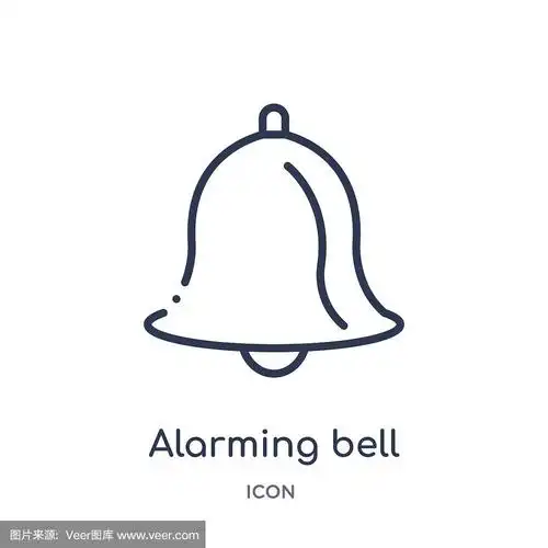 从音乐大纲集合警钟图标.细线警铃图标孤立在白色背景.